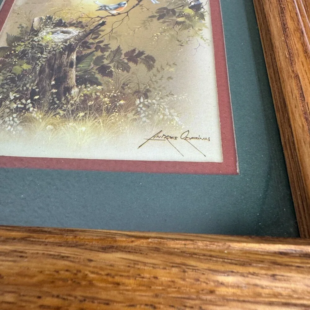 Vintage Artist Andres Orpinas Art Print Birds Wood frame